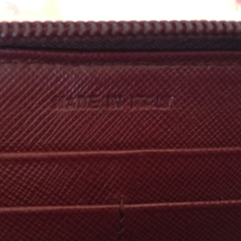 Prada Red Zip-Around Wallet with Gold Logo